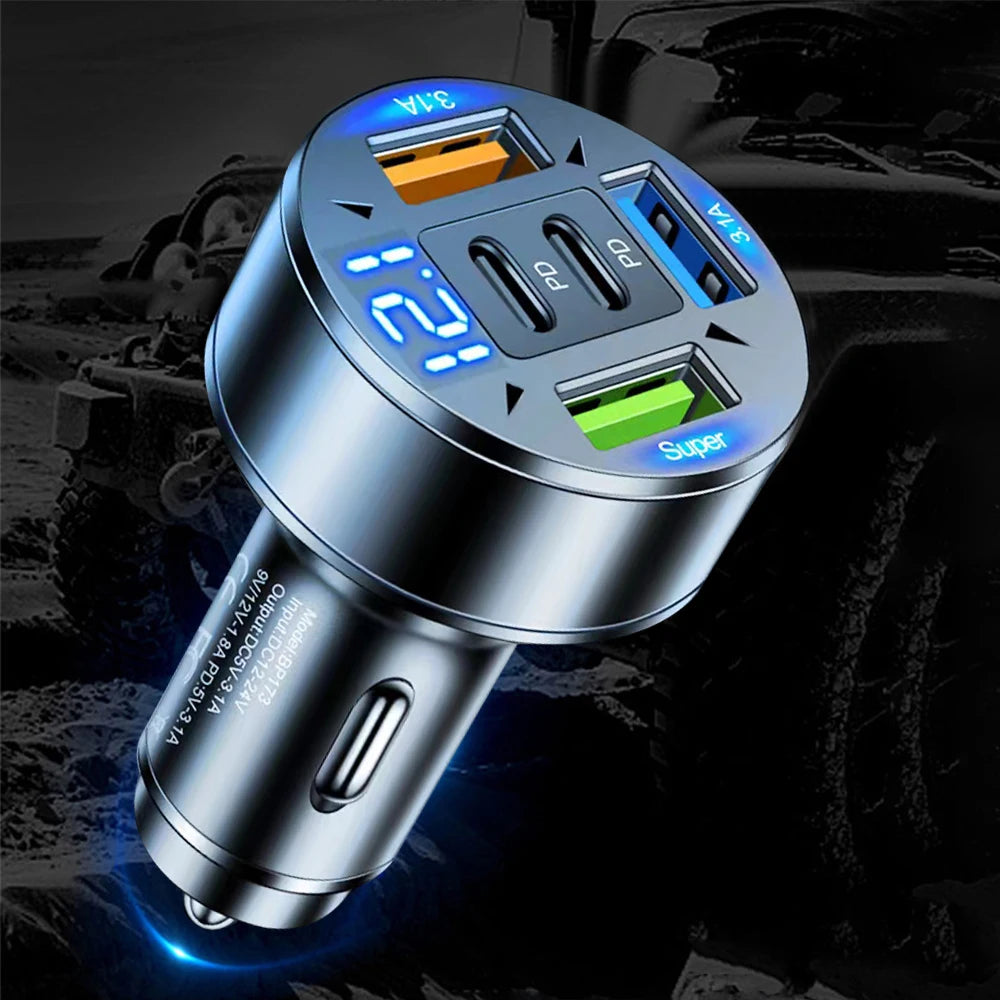 5-in-1 Fast Car Charger – USB-C PD & USB Ports
