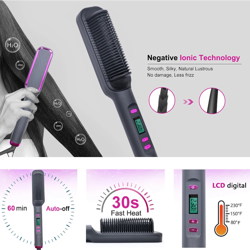 2-in-1 Hot Comb Hair Straightener Brush – Fast Heat, Anti-Scald