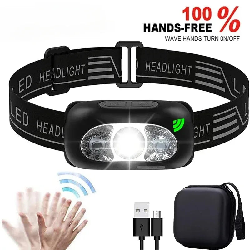 Rechargeable LED Headlamp with Motion Sensor – Super Bright