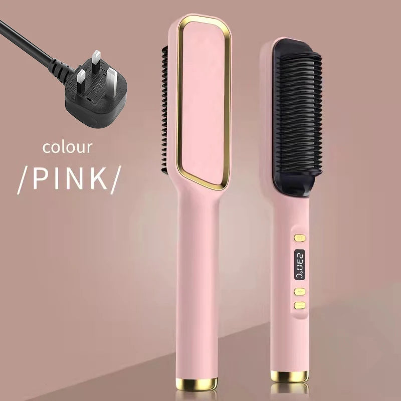 2-in-1 Hot Comb Hair Straightener Brush – Fast Heat, Anti-Scald