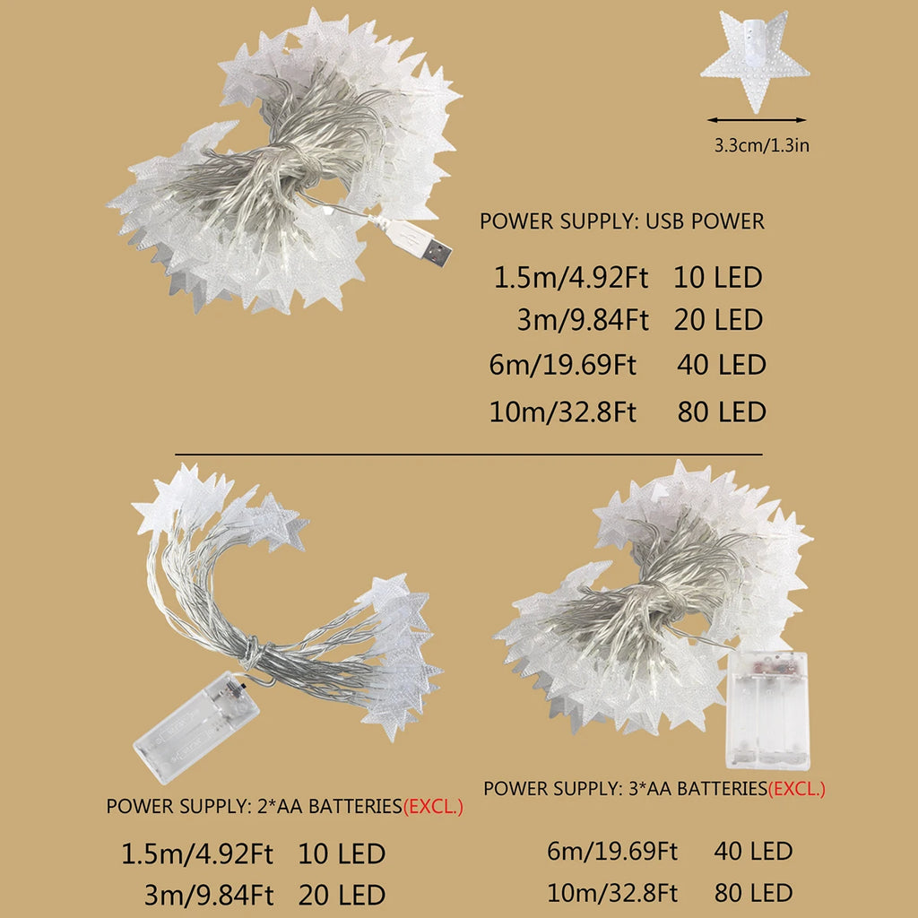 LED Star Fairy Lights – Indoor/Outdoor String Garland