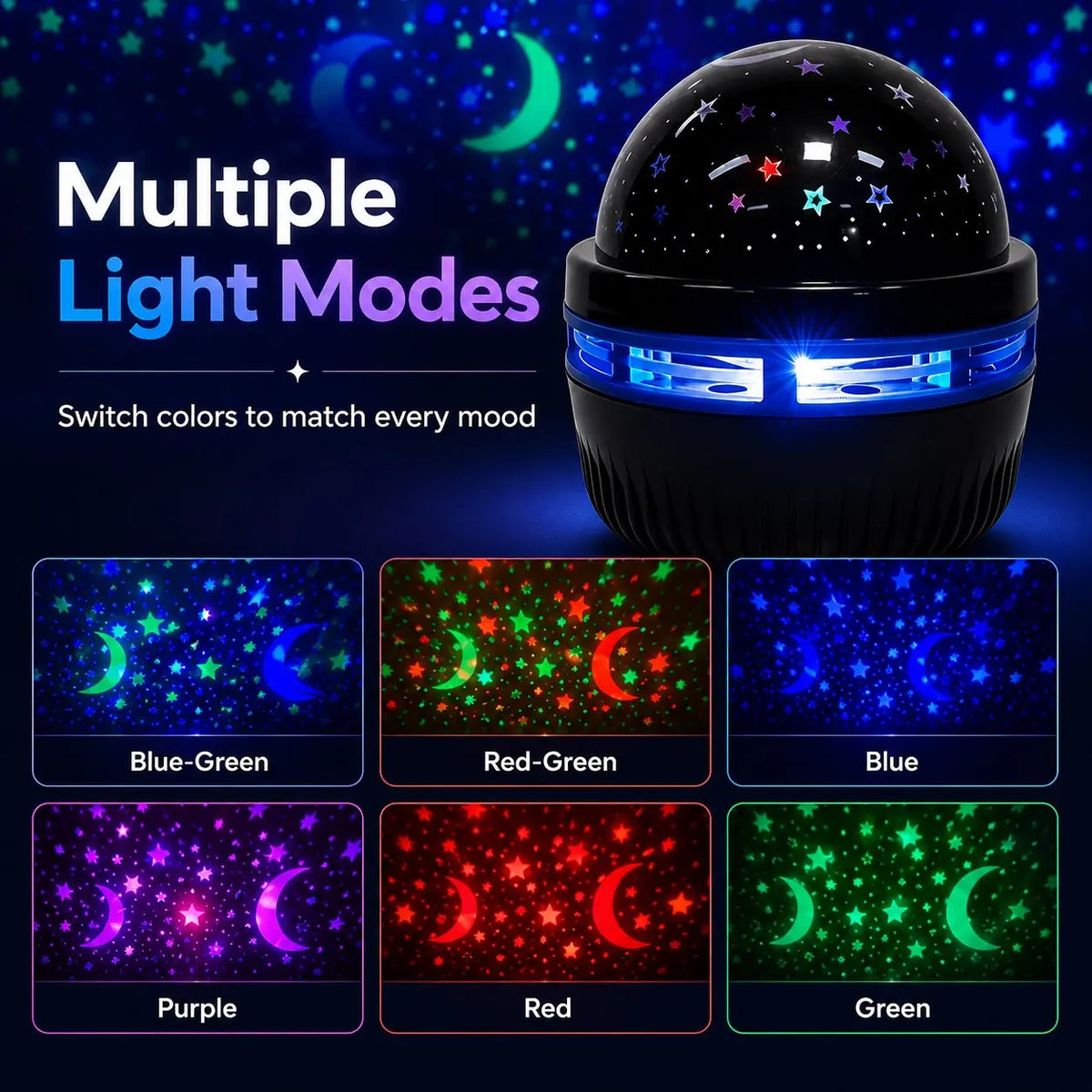 Galaxy Star Projector Night Light – Moon & Stars RGB