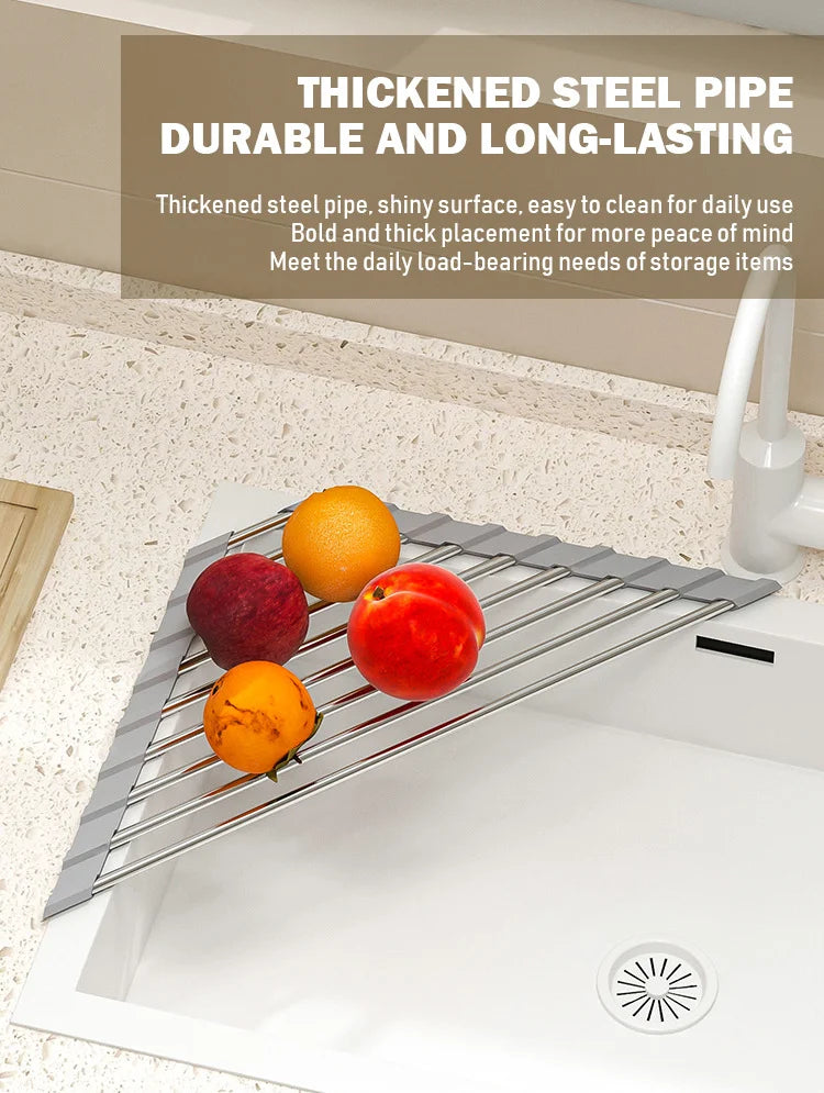 Roll-Up Over-the-Sink Dish Drying Rack – Foldable Stainless Steel