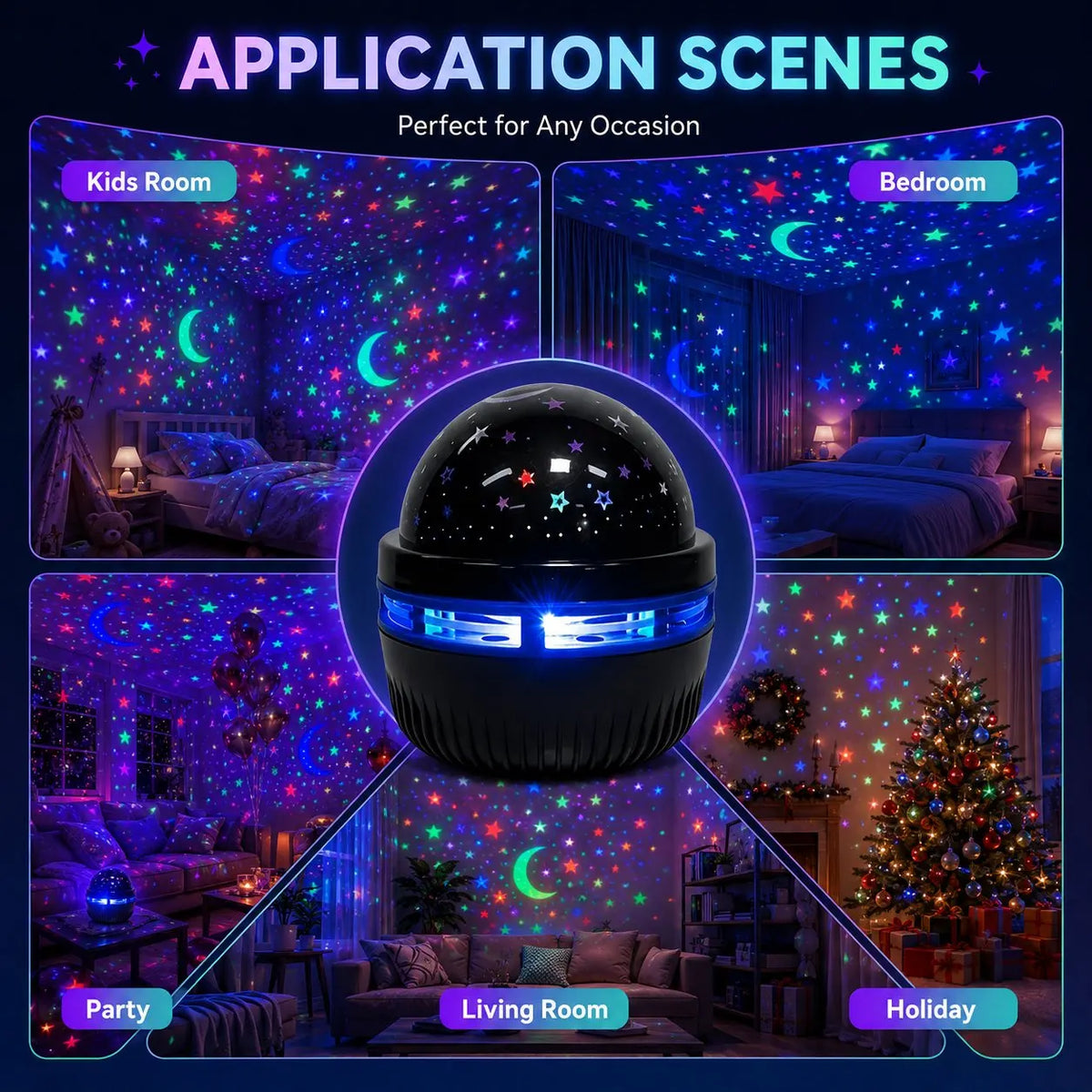 Galaxy Star Projector Night Light – Moon & Stars RGB