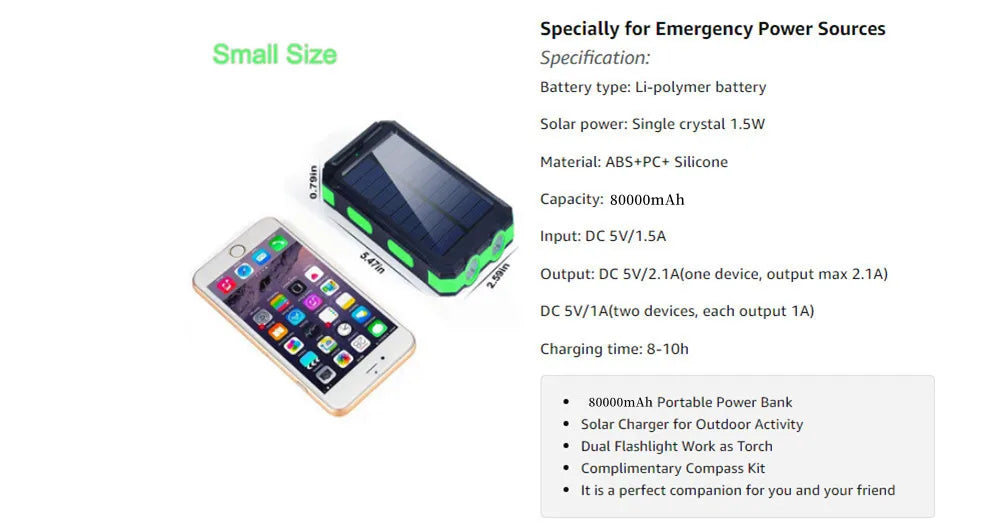 Solar Power Bank with LED Light – Outdoor Portable Charger
