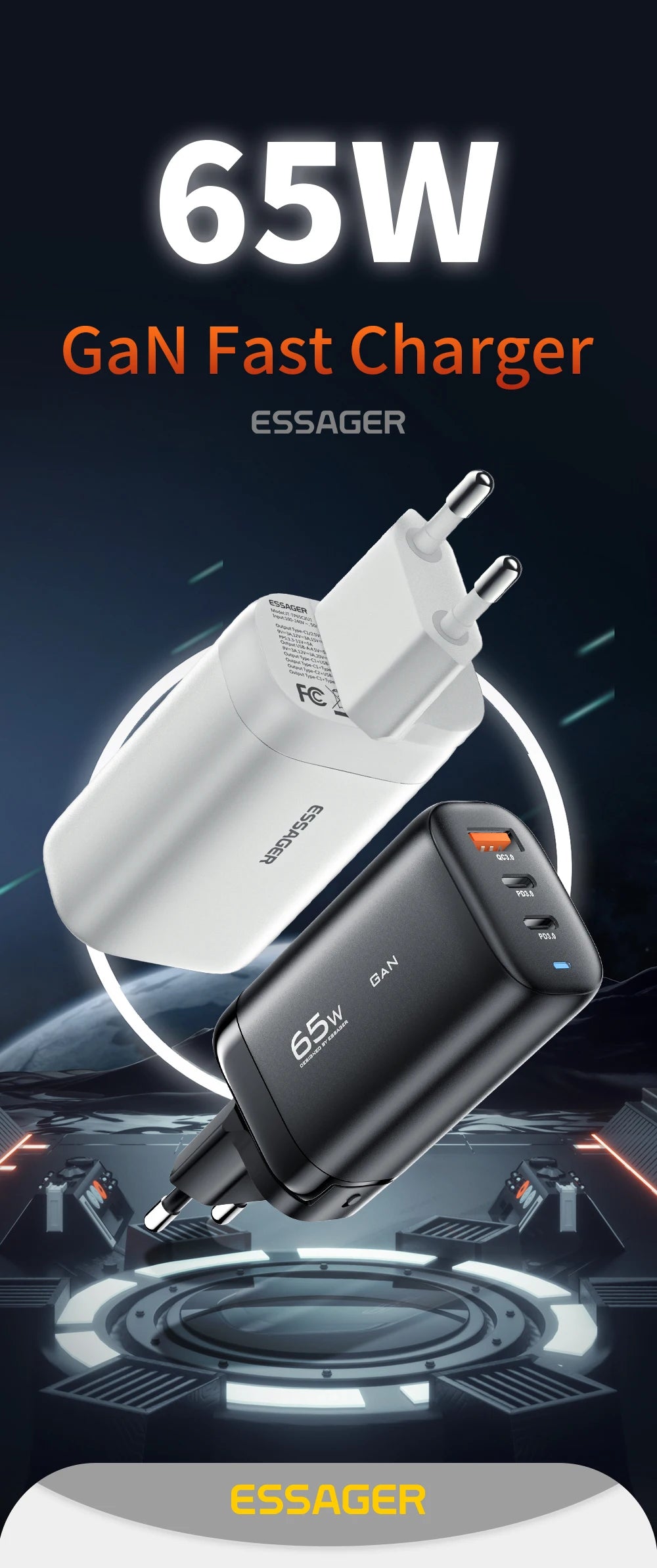 Essager 65W GaN USB-C Fast Charger – Laptop, Tablet & Phone