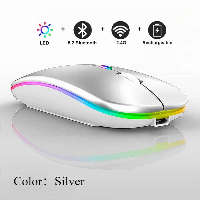 Rechargeable Silent Wireless Mouse – Bluetooth + USB