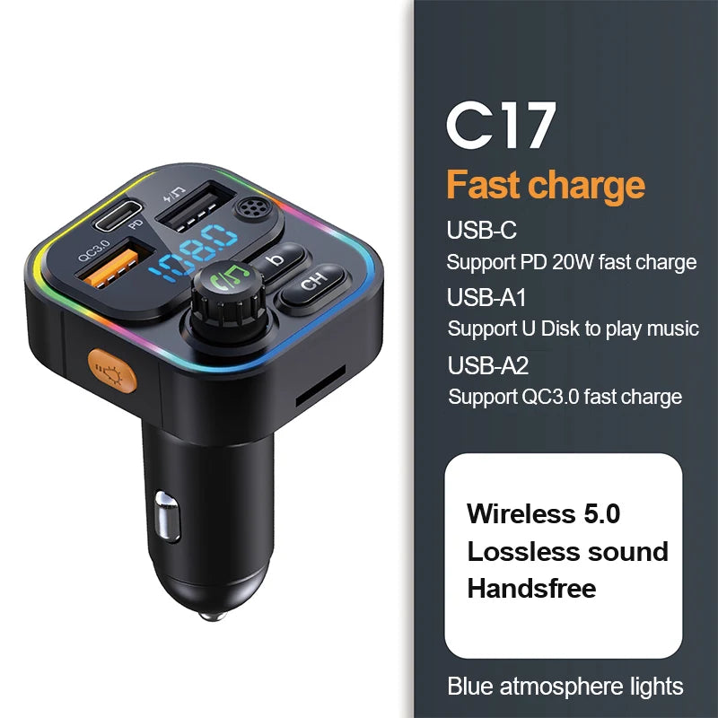 Bluetooth FM Transmitter & Fast Car Charger