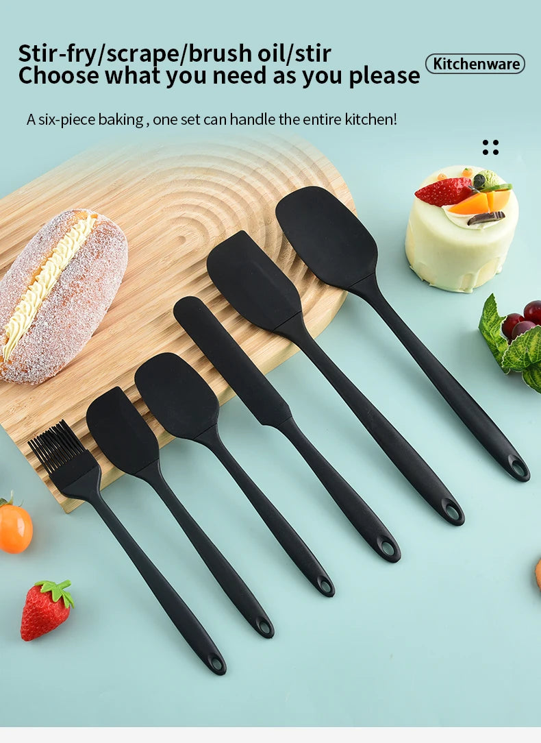 6-Piece Silicone Baking Utensil Set – Spatulas, Scraper & Brush