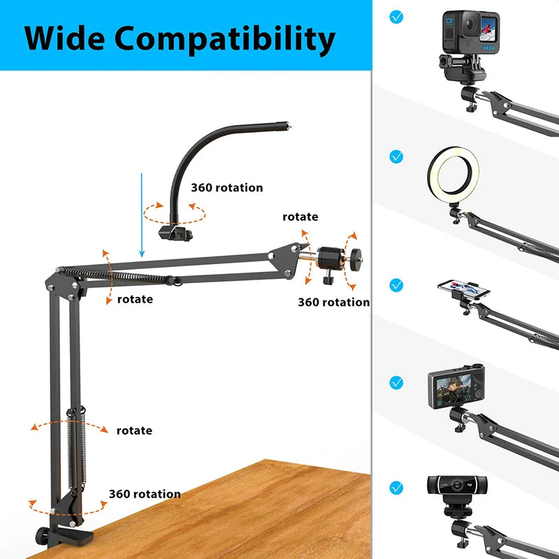 Overhead Phone Tripod with Ring Light – Desk Mount for Filming