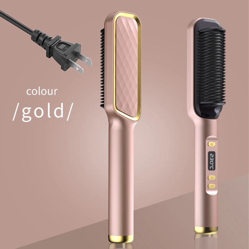 2-in-1 Hot Comb Hair Straightener Brush – Fast Heat, Anti-Scald