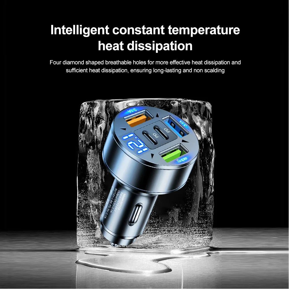 5-in-1 Fast Car Charger – USB-C PD & USB Ports