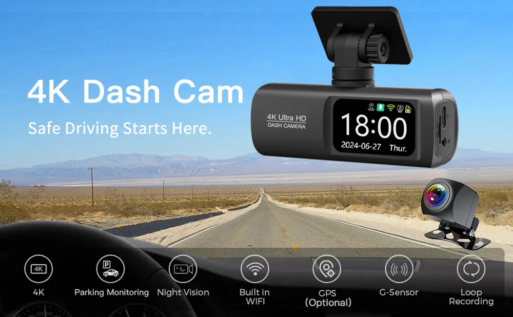 4K WiFi Dash Cam – Dual Lens
