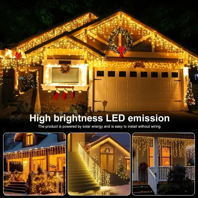 Solar Christmas Icicle Lights – 162 LED, 8 Modes