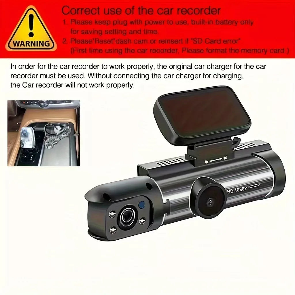 Dual Dash Cam 1080P – Front & Rear, Night Vision