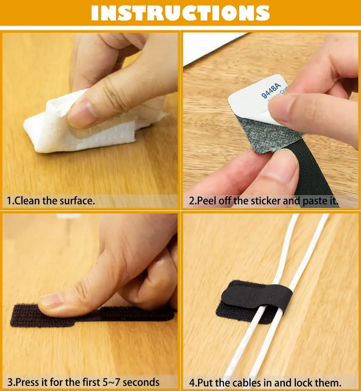 20-Pack Reusable Cable Management Straps – Self-Adhesive