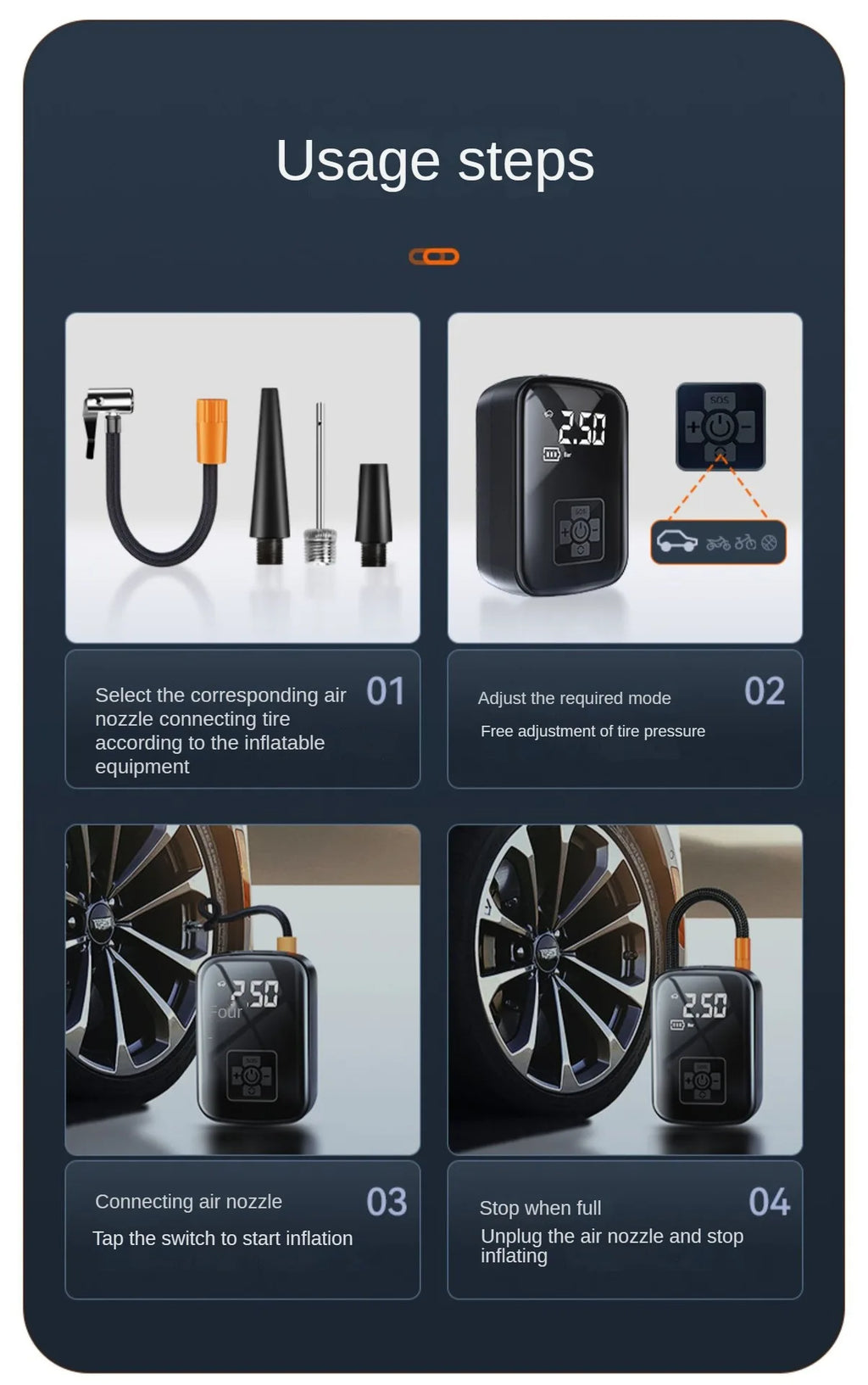 Portable Tire Inflator – 150 PSI Air Compressor