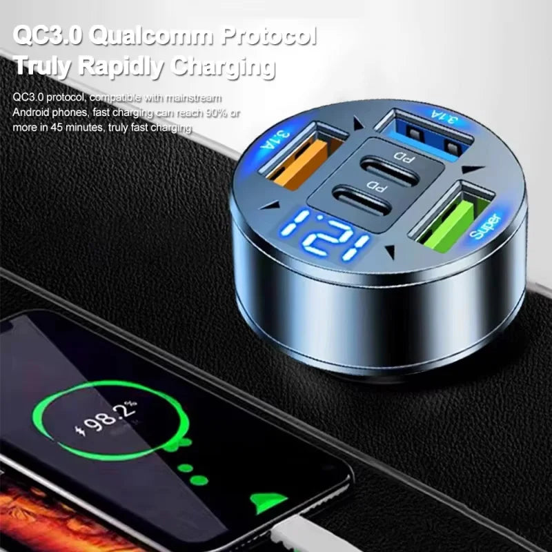 5-in-1 Fast Car Charger – USB-C PD & USB Ports