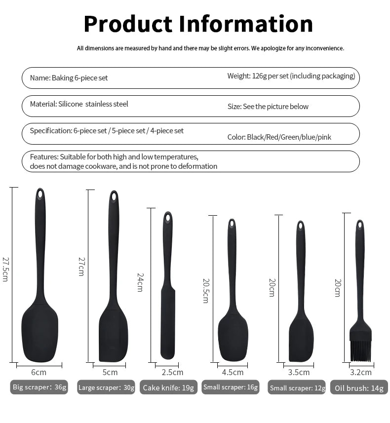 6-Piece Silicone Baking Utensil Set – Spatulas, Scraper & Brush