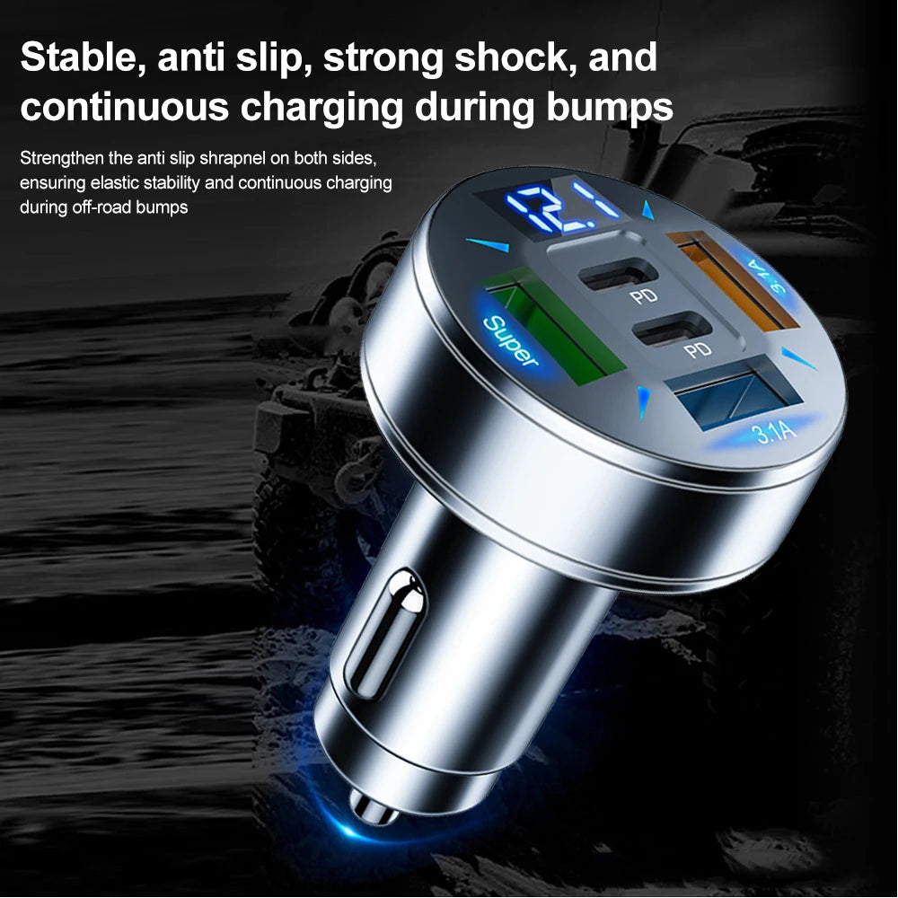 5-in-1 Fast Car Charger – USB-C PD & USB Ports