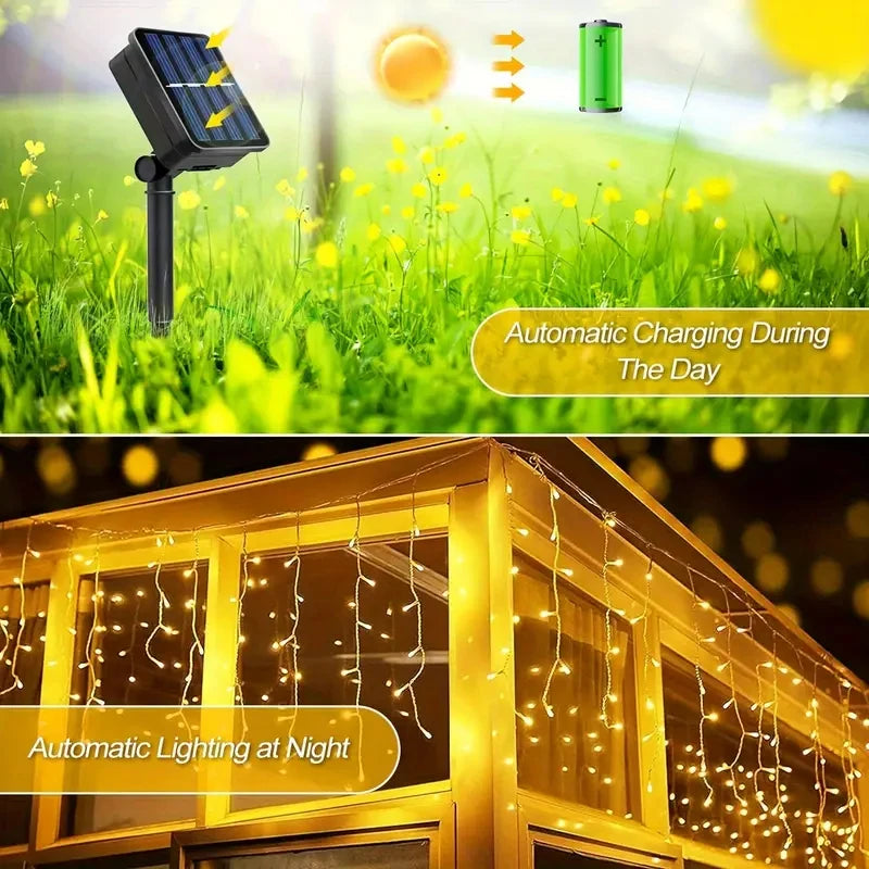 Solar Christmas Icicle Lights – 162 LED, 8 Modes
