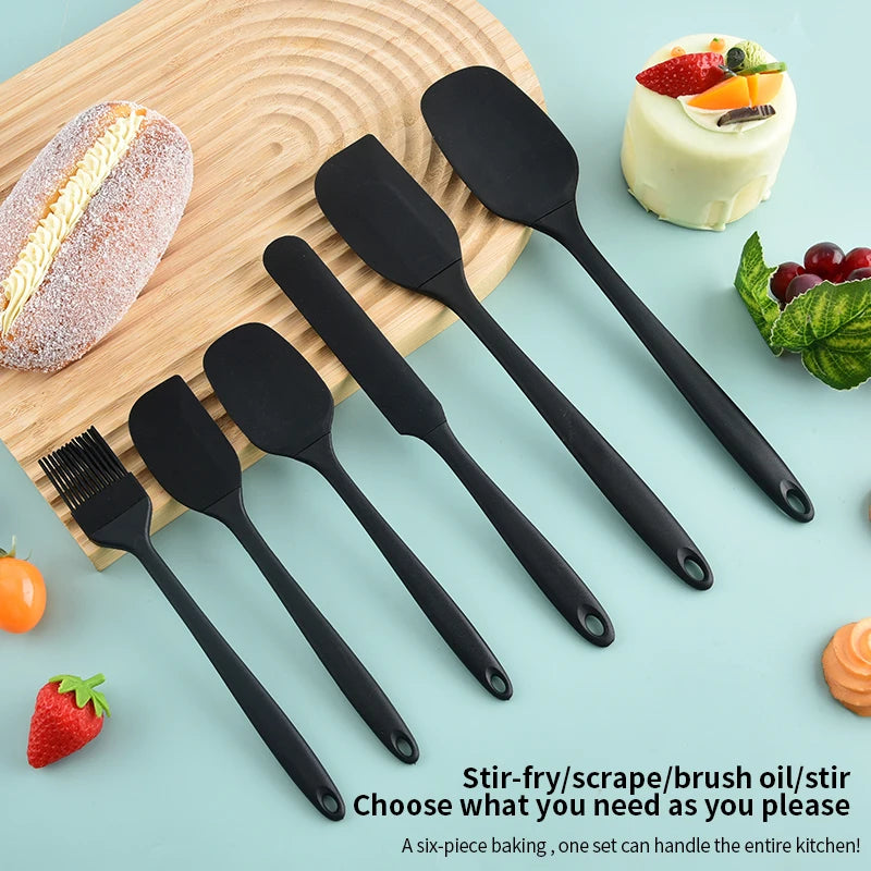 6-Piece Silicone Baking Utensil Set – Spatulas, Scraper & Brush
