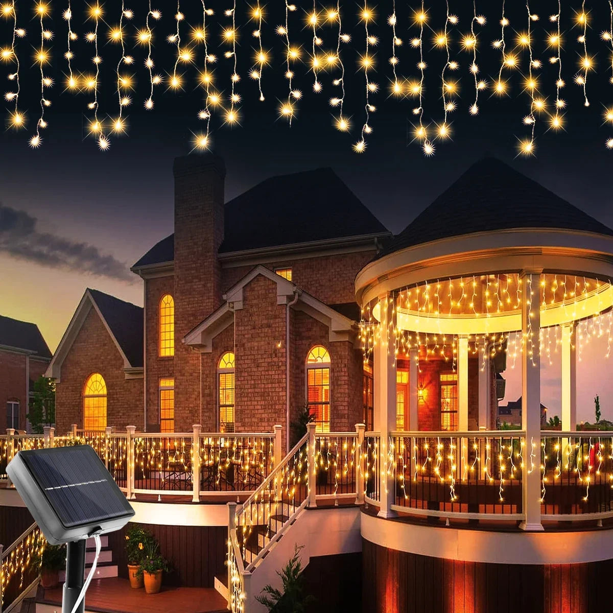 Solar Christmas Icicle Lights – 162 LED, 8 Modes