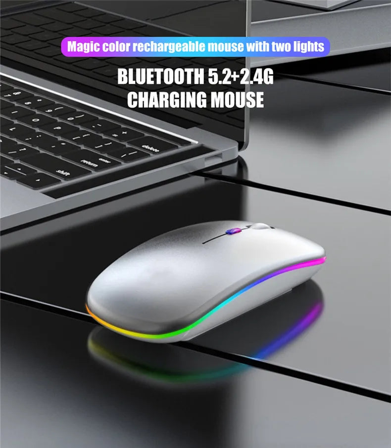 Rechargeable Silent Wireless Mouse – Bluetooth + USB