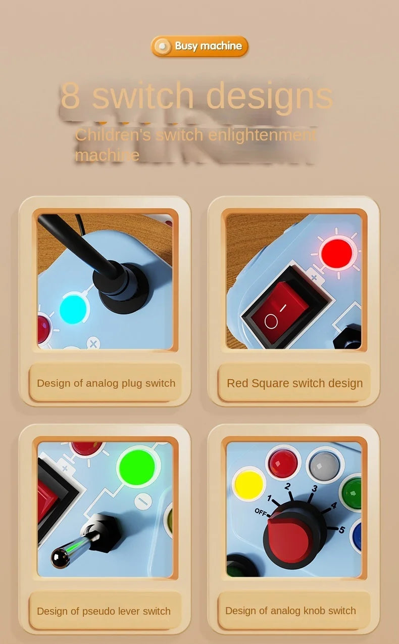 Montessori Busy Board with LED Lights & Switches