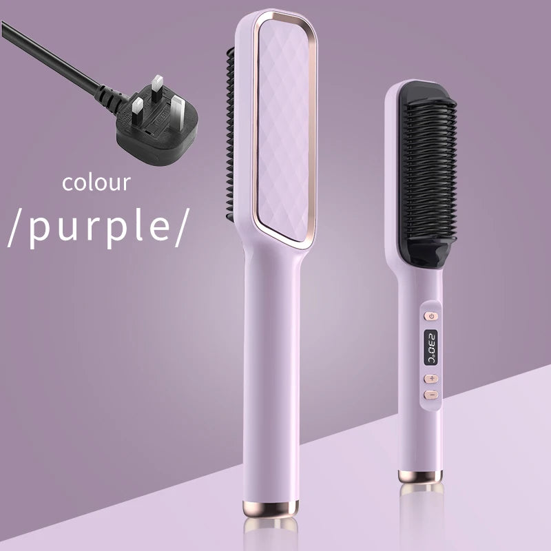 2-in-1 Hot Comb Hair Straightener Brush – Fast Heat, Anti-Scald