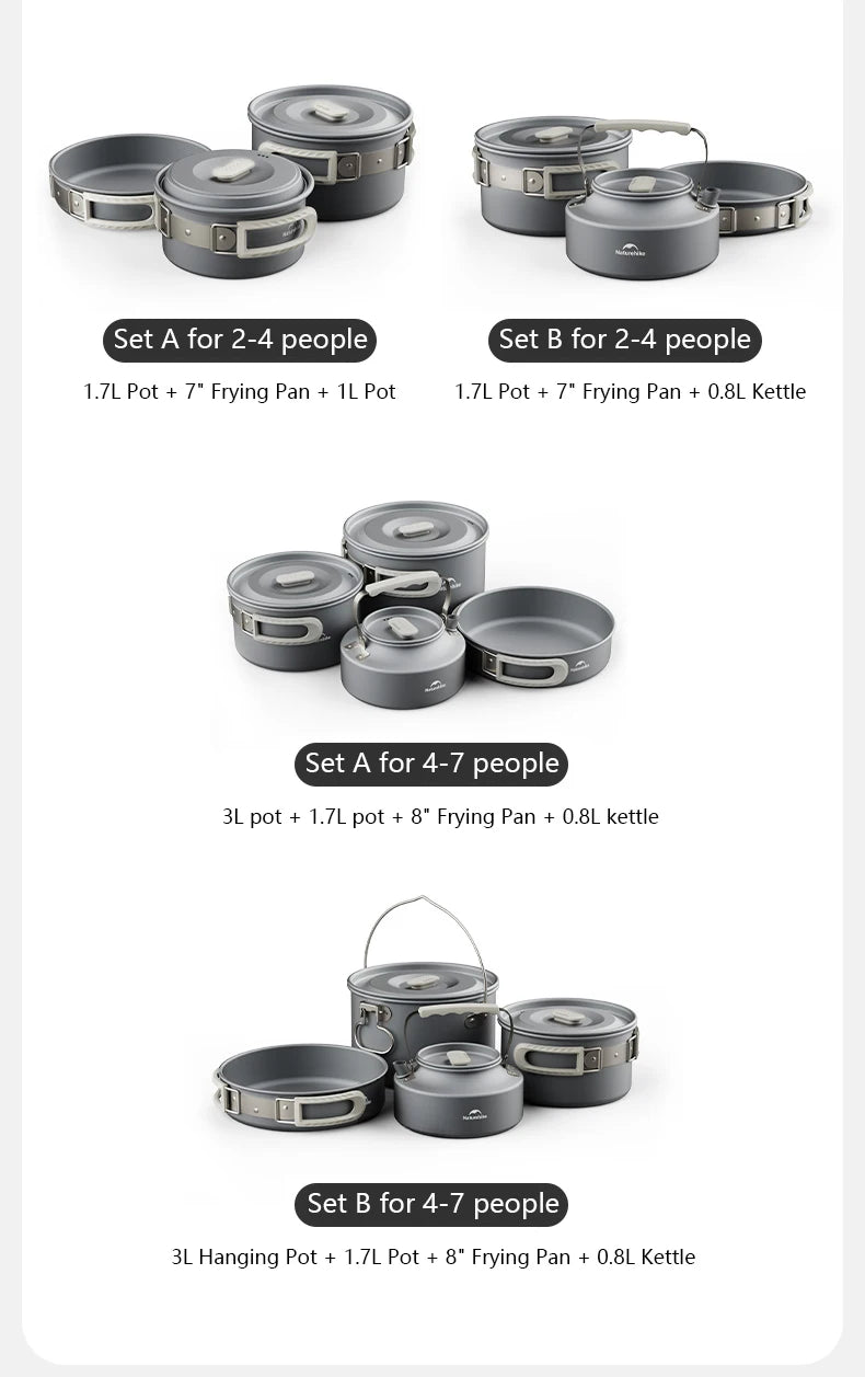 Camping Cookware Mess Kit – Portable Pot & Frying Pan Set